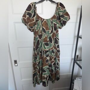 Reitmans Green and Brown Leaf Pattern Dress